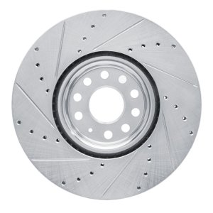 Volkswagen Atlas Brake Rotor (1) - Front Right - R1 Concepts - Drilled & Slotted - Silver - `18-`25